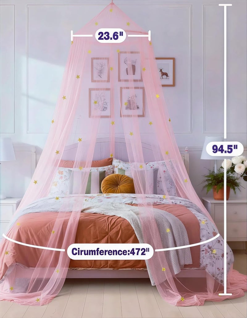 Daksha Pink Princess Bed Canopy for Girls with Glow in The Dark Stars, Canopy Net Fits Most Single, Twin, Full and Queen Size Bed, Room Decor, Kids Bedroom Accessories - Image 3